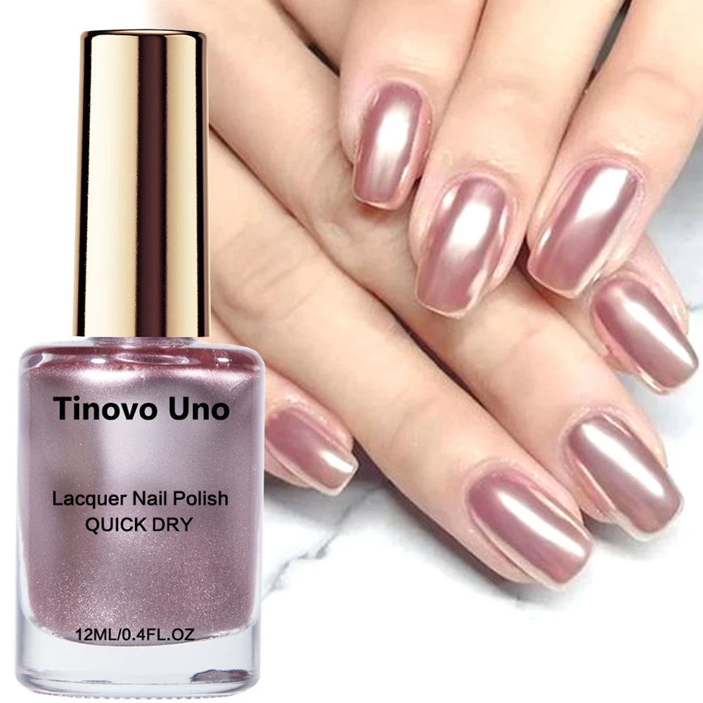 Tinovo Uno Rose Golden Metallic Nail Polish Chrome Nail Strengthener Natural Dry Nail Hardener Growth Products High Shine Finish - Curl and Collar