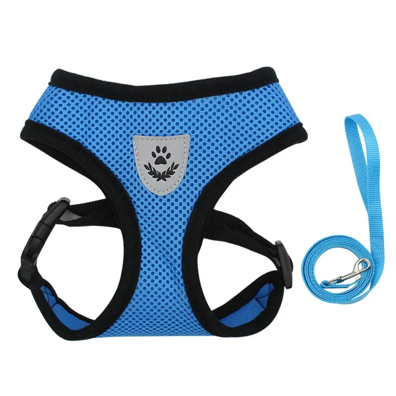 Summer Cat Dog Harness Lead Leash Adjustable Vest Polyester Mesh Breathable Harnesses Reflective for Small Dog Cat Lesah - Curl and Collar