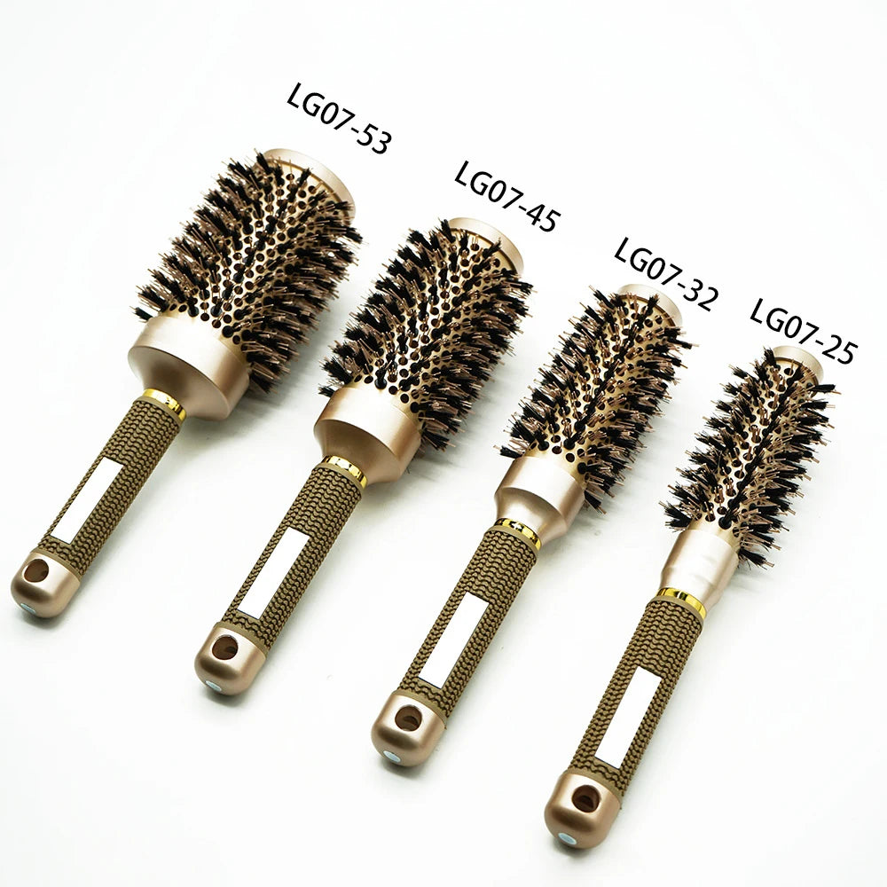 Aluminum Tube Round Barrel Hair Curling Brush Anti Static Round Rolling Brush Pro Barber Hair Rolling Brush Salon Styling Tools