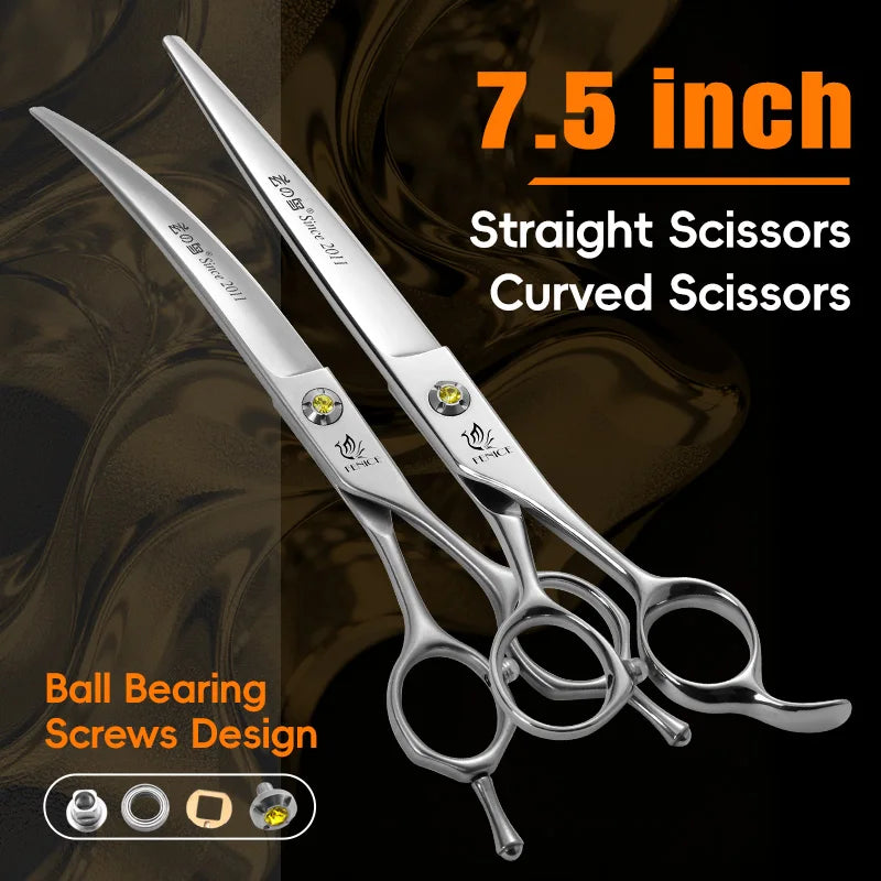 Fenice High-grade JP440C Alloy Steel 7.0/7.5 inch Pet Grooming Scissors Dog Hair Cutting Shears Tool for Pet Groomer Beautician - Curl and Collar