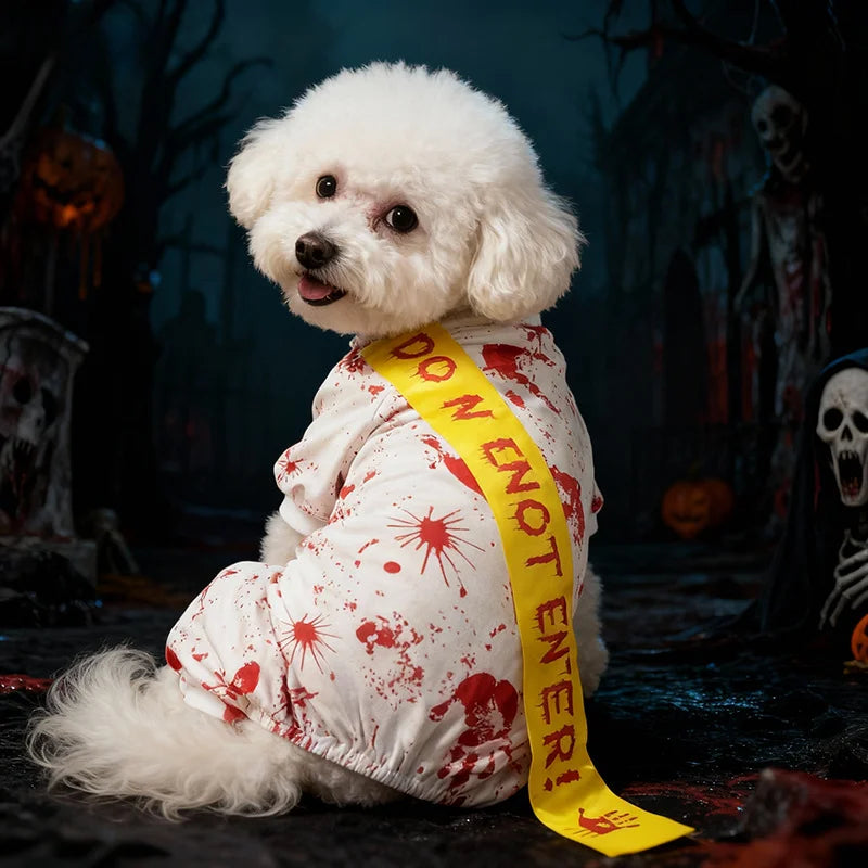 Halloween Pet Four Leg Dress Scary Blood Seal Pattern Dog Costume Holiday Party Cosplay Outfit - Curl and Collar