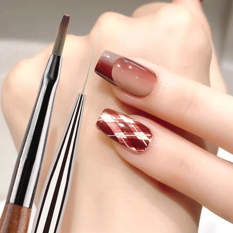 French Plaid Nail Art Brushes Set Line Grid Pattern Drawing Pen for DIY Design UV Gel Extension Manicure Painting Supplies - Curl and Collar