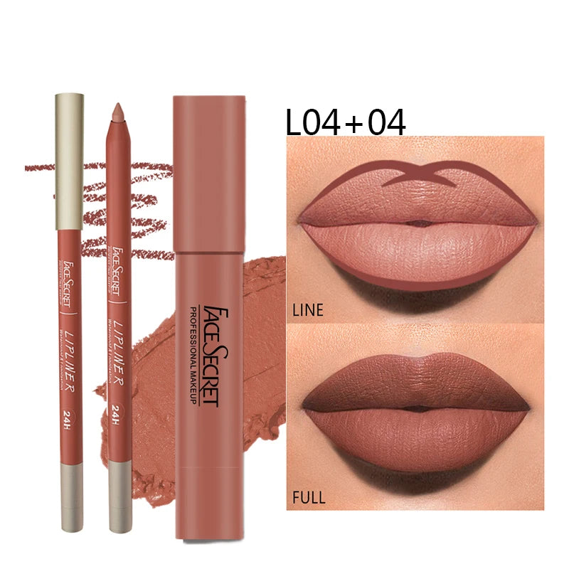 Matte Lipliner&Lipstick Set,Waterproof， Long Lasting Lip Makeup, Soft Matte Color Rendering,Women's Makeup Cosmetics - Curl and Collar