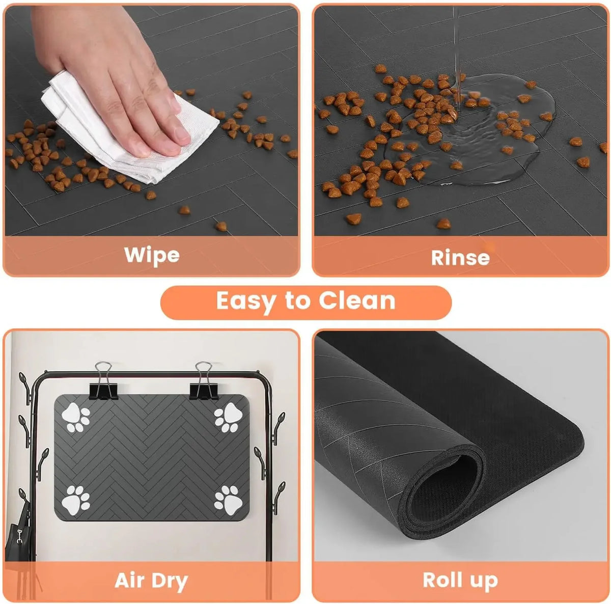 Pet Feeding Mat-Absorbent Pet Placemat for Food and Water Bowl with Waterproof Rubber Backing Quick Dry Water Mat for Dog Cat - Curl and Collar
