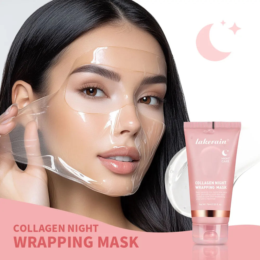 Lakerain Collagen Night Wrapping Mask Elasticity Hydration Care Reduces Sagging & Dullness Hydrolyzed Collagen For Glowing Skin - Curl and Collar