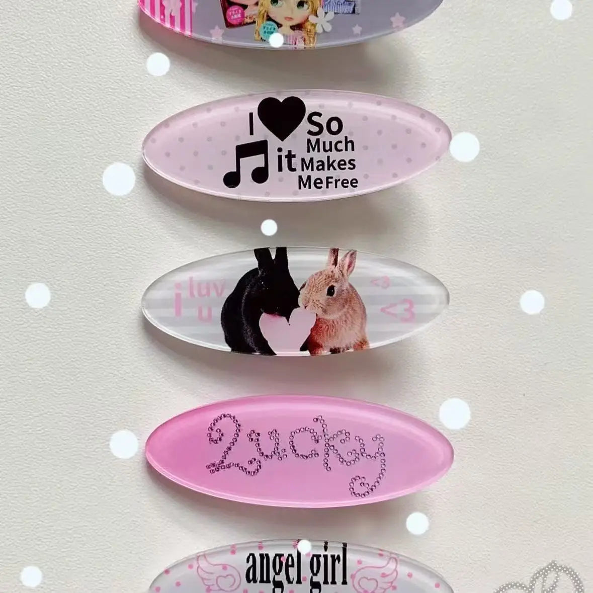 Y2K Rabbit Animal Hair Clip Set Cute Retro Style Oval Barrettes Bunny Music Doll & Piano Print Hairclips Jewelry - Curl and Collar
