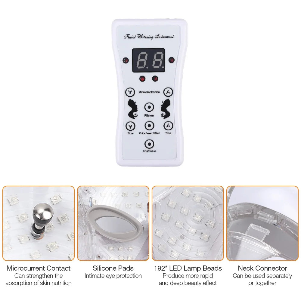 7 Colors Light LED Face Neck Beauty Mask Photon Red Light Facial Skin Care Anti Aging Rejuvenation Brighten Skin Care Tool - Curl and Collar