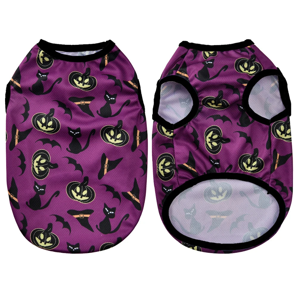 Halloween Pet Vest for Small Medium Dogs Cats Autumn Winter Costume Pumpkin Print Cosplay Outfit Chihuahua Pug French Bulldog - Curl and Collar