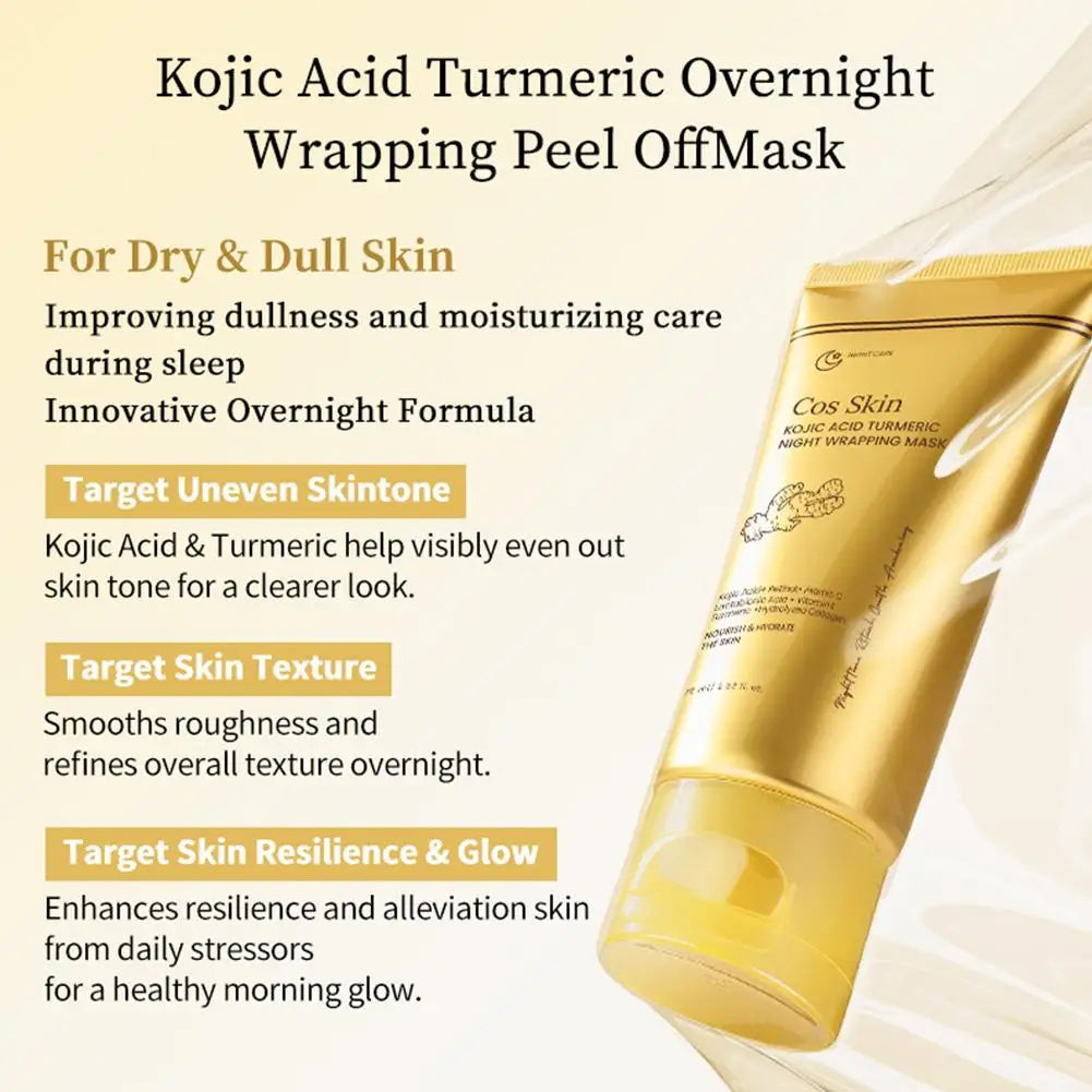 Kojic Acid Turmeric Overnight Wrapping Peel Off Mask Kit Nourish Hydrolyzed Collagen Glowing Skin Refresh Skin Firming Skincare - Curl and Collar