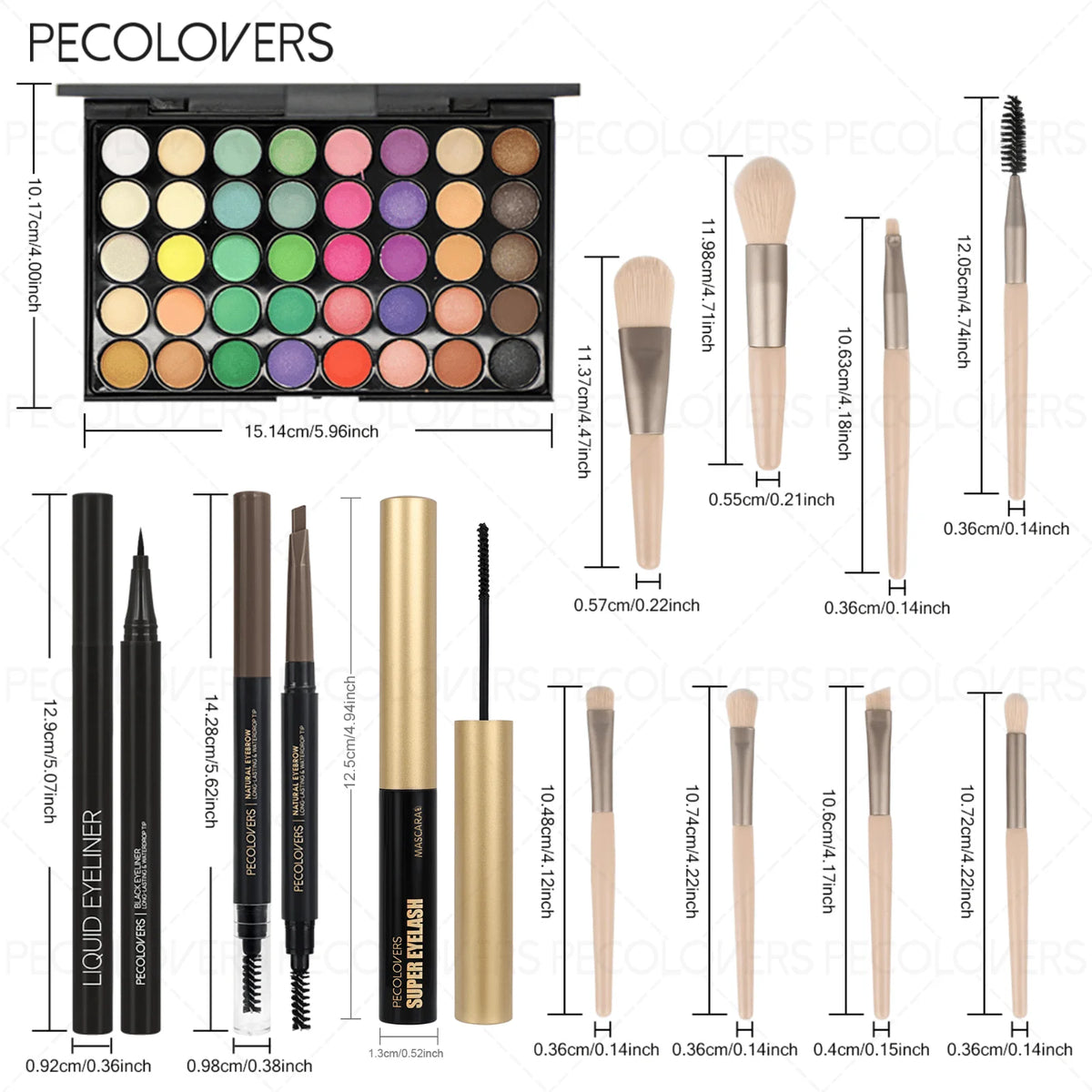 12PCS All-in-One Eye & Brow Makeup Set, 40 Shades Vibrant Color Eyeshadow Palette, Natural 3D Eyebrow Pencil, Quick-Dry Liquid Eyeliner, Volumizing Curling Mascara with Makeup Brushes, Waterproof Sweat-proof, Blendable Matte - Curl and Collar