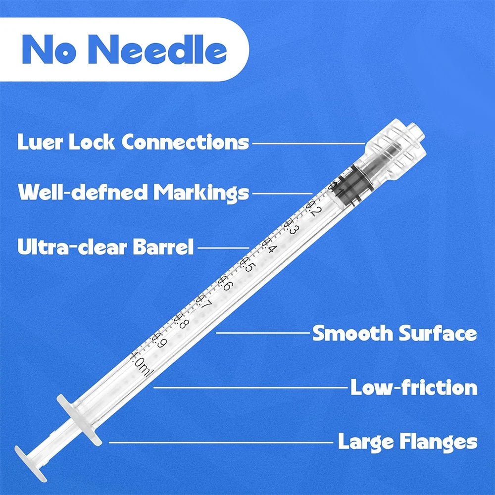 100Pcs/50Pcs/1Pc Laboratory Industrial 1ml Luer Lock Syringe, Suitable for Samplers, Glue Dispensers in Laboratories, DIY Industrial Use, Non-Sterile, Non-Medical - Curl and Collar