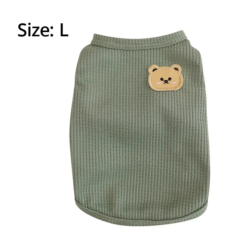 1pc Green Bear Vest Pet Dog Clothes Cat Solid T-shirt Clothing Dogs Thin Small Fashion Chihuahua Summer Breathable - Curl and Collar
