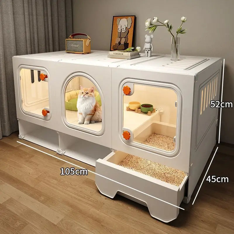 Large Cat House Transparent Drawer Cat Houses Habitats Partition Pet Cats Kitten Cage with Storage Room Kittens Enclosure Cages - Curl and Collar