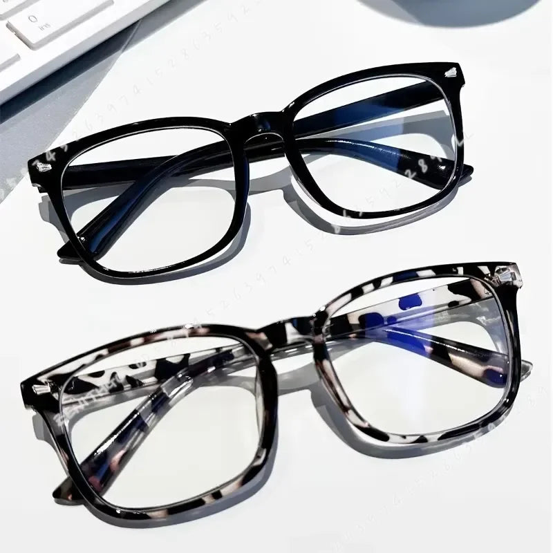 2pcs Women Square Blue Light Blocking Glasses Minimalist Black Clear Frame Anti Eye Strain for School Office Computer Use - Curl and Collar