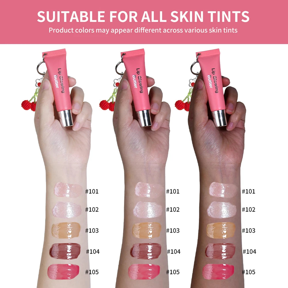 Lip Glowing Butter Lip Gloss With Cherry Pendant Moisturizing Shiny Plumping Lip Tint Hydrating Mirror Liquid Lipstick Long Lasting Lip Balm Makeup - Curl and Collar