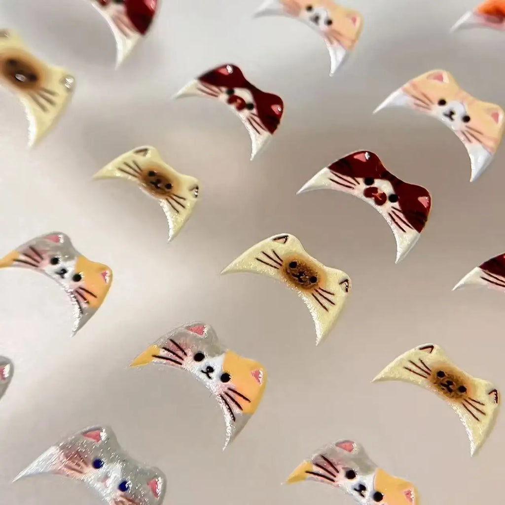 1pc/3pcs INS Cute Cat Emoji Nail Stickers, Embossed 3D DIY French-Style Kitten Fingertip Decoration Decals