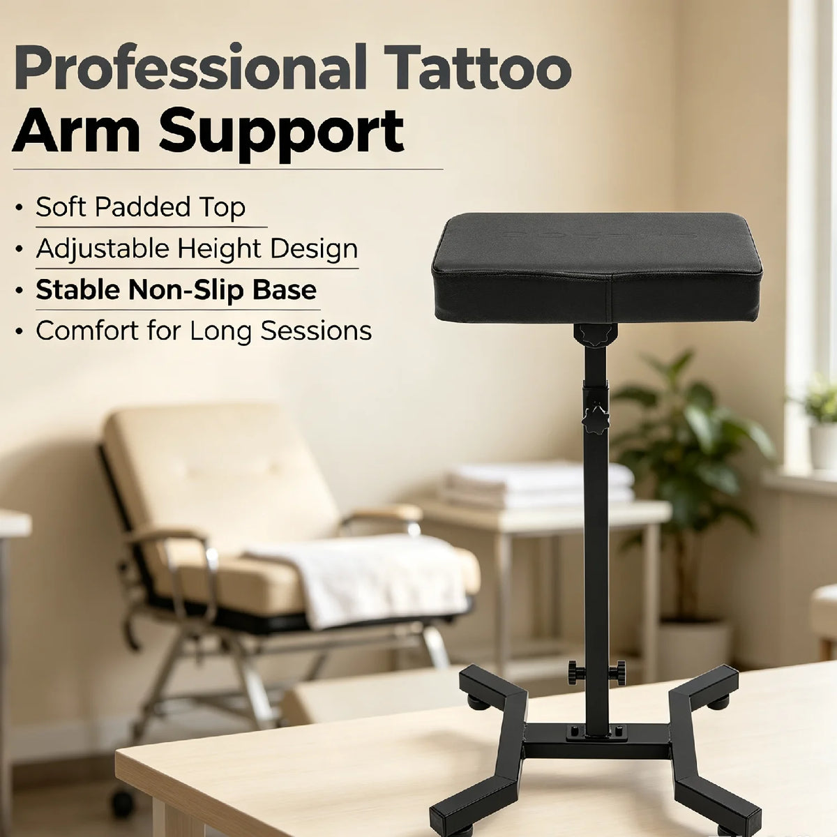 Height Adjustable Tattoo Armrest Holder, 5.12in High Tattoo Elbow Rest, Free Standing Arm Stand for Beauty Salons, Health Care Centers - Curl and Collar