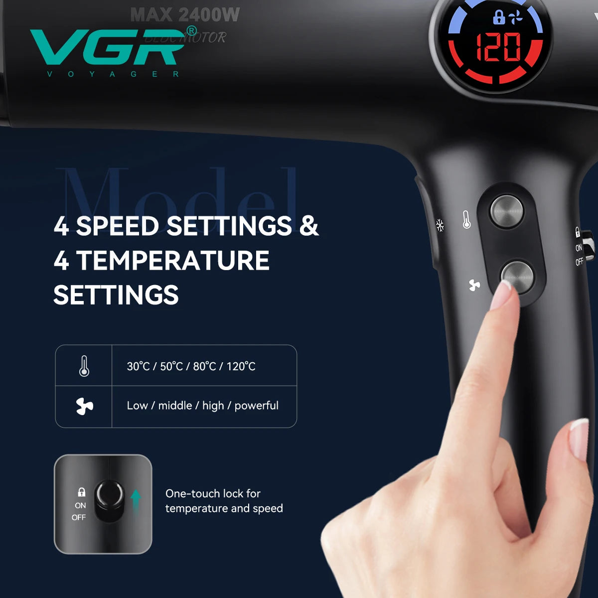 VGR Hair Dryer Professional Hair Dryer Machine Negative Ion Hair Dryers BLDC Motor 110000 RPM Hair Salon for Household Use V-469 - Curl and Collar