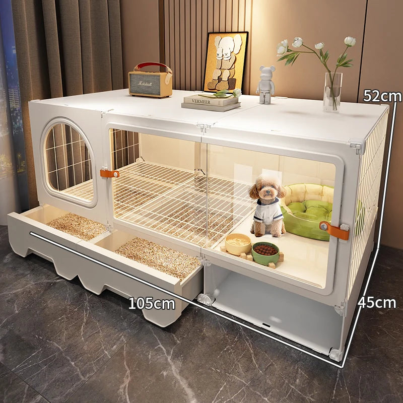 Breathable dog cage Small dog with toilet Separation One room One living room One bathroom Indoor household Teddy pet dog villa - Curl and Collar