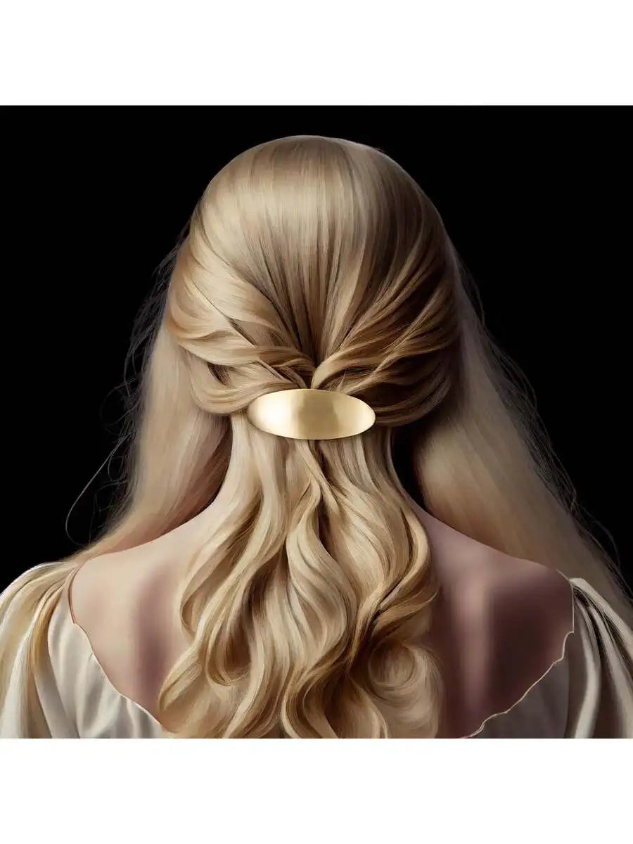 3inch Oval Hair Barrette Vintage Metal Large Hair Clip Gold French Wedding Prom Formal Hair Accessories For Women Girls Long - Curl and Collar