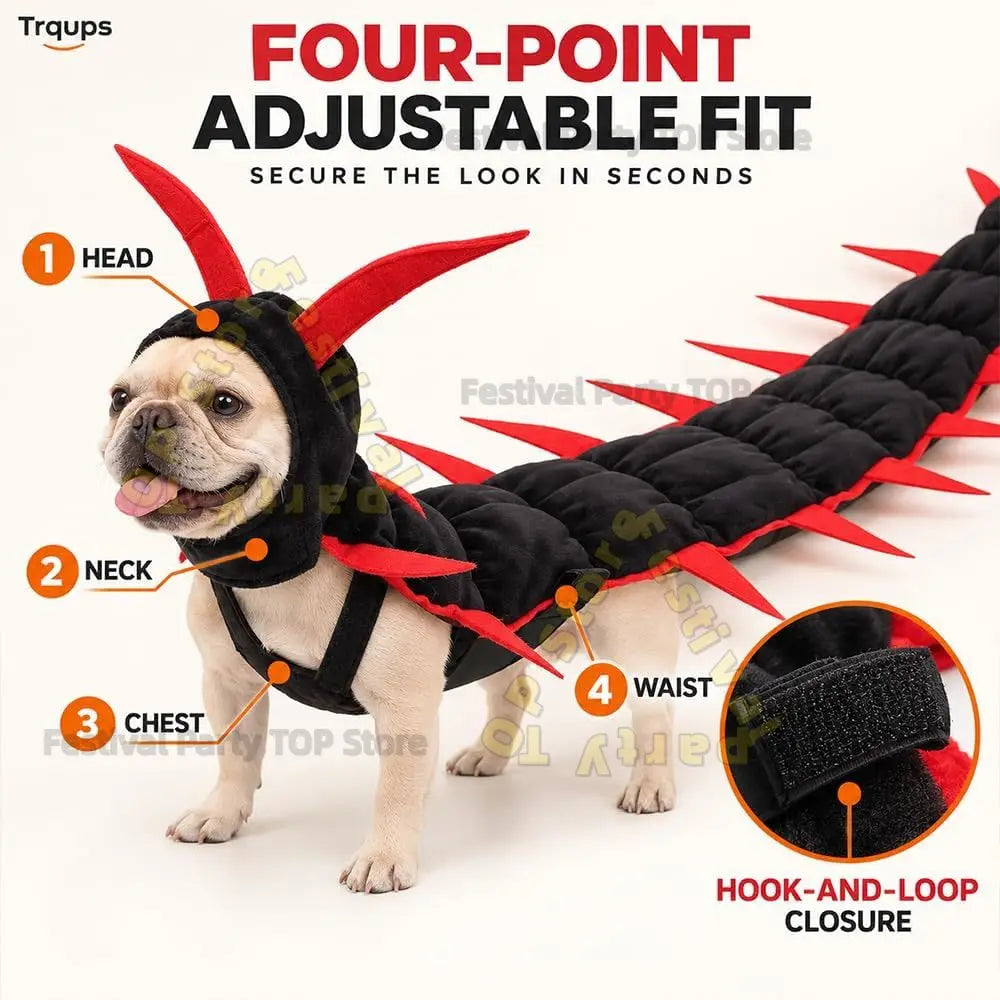 Halloween Centipede Pet Costumes for Cat & Dog 50'' 3D Cosplay Clothes,Halloween Themed Pet Wear Photo Prop for Outdoor - Curl and Collar