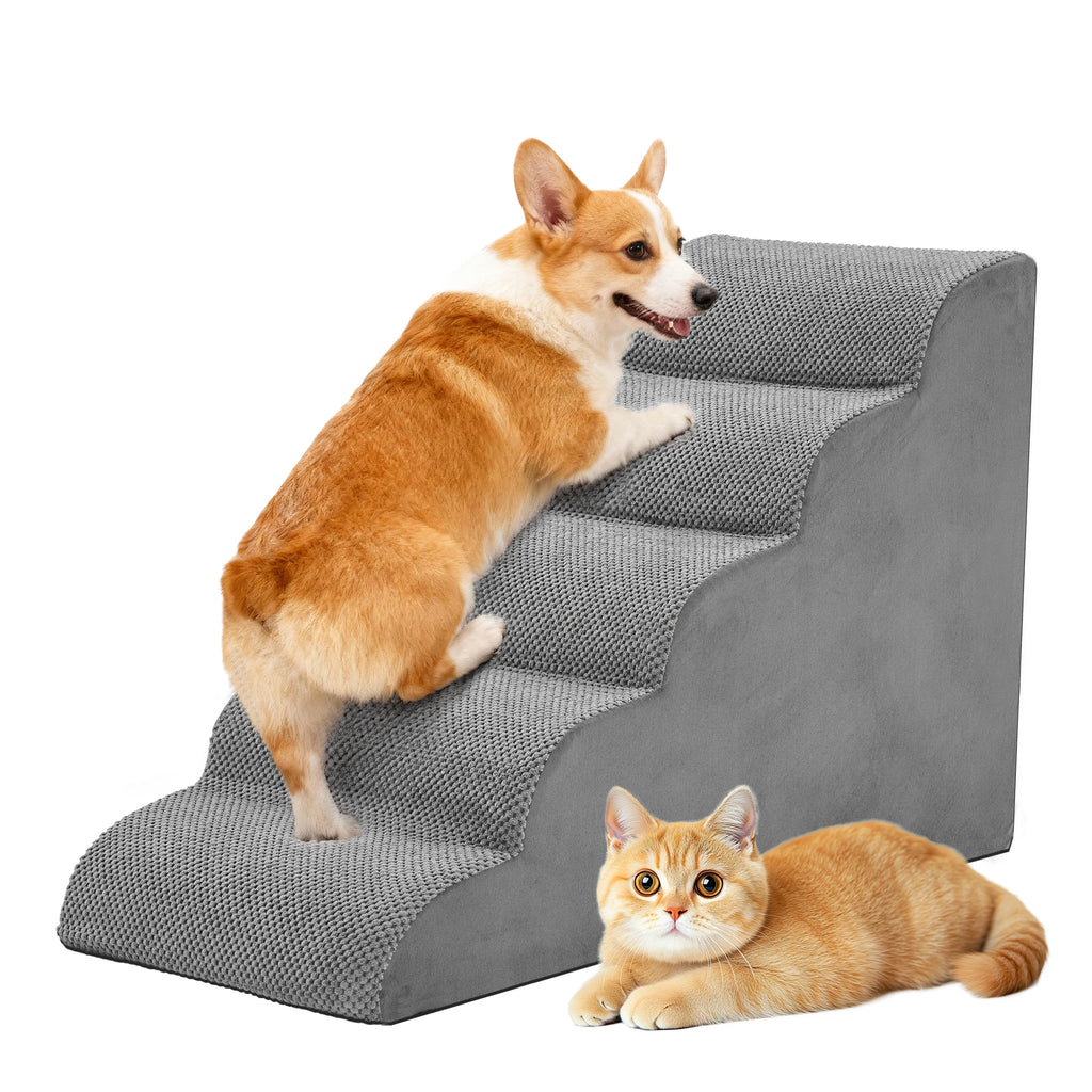 JHK 3-5 Step High-Density Foam Dog Stairs Ramp for Small Dogs Curved Pet Dog Steps Indoor Non-Slip Pet Ladder Ramp Stairs - Curl and Collar