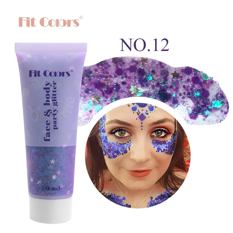 20 Colors Body Glitter Gel Mermaid's Scale Chunky Glitter Sequins Gel for Face Body Hair Nail Christmas and Party - Curl and Collar