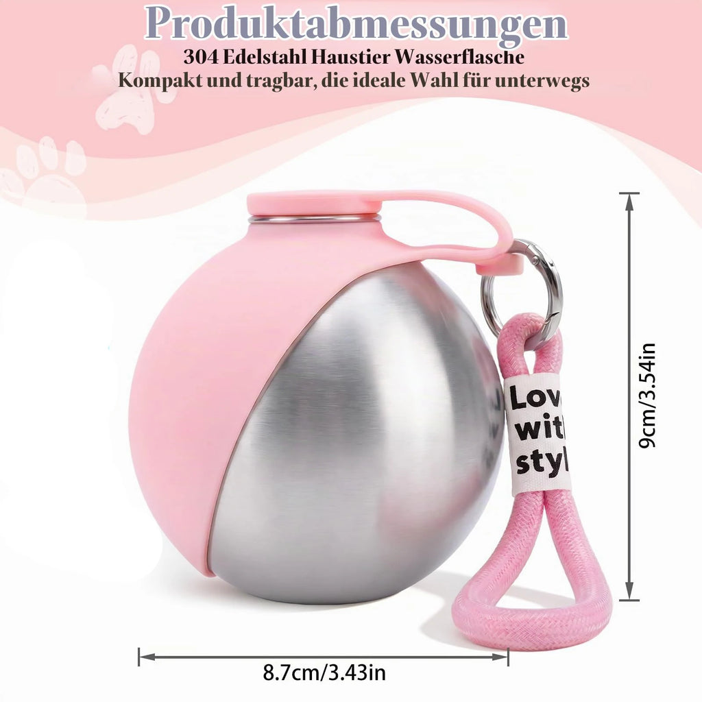 304 Stainless Steel Dog Water Bottle for Walking Pet Water Dispenser with Foldable Silicone Bowl Portable Dog Water Bottle Travel - Curl and Collar