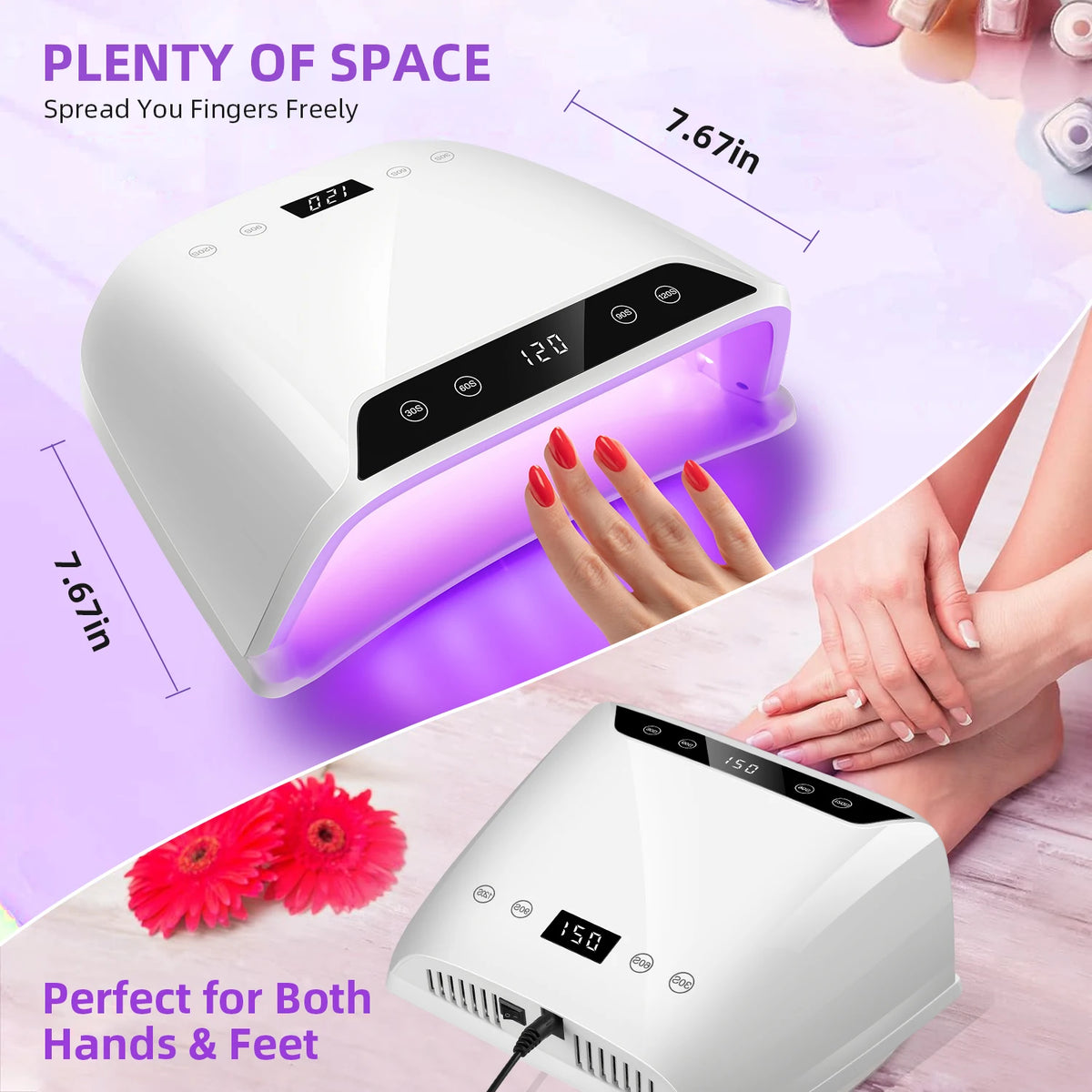 320W Big Space UV LED Nail Lamp For Manicure Drying Gel Nail Polish 72 LED Nail Dryer With Two LCD Screens Nail Salon Tools - Curl and Collar