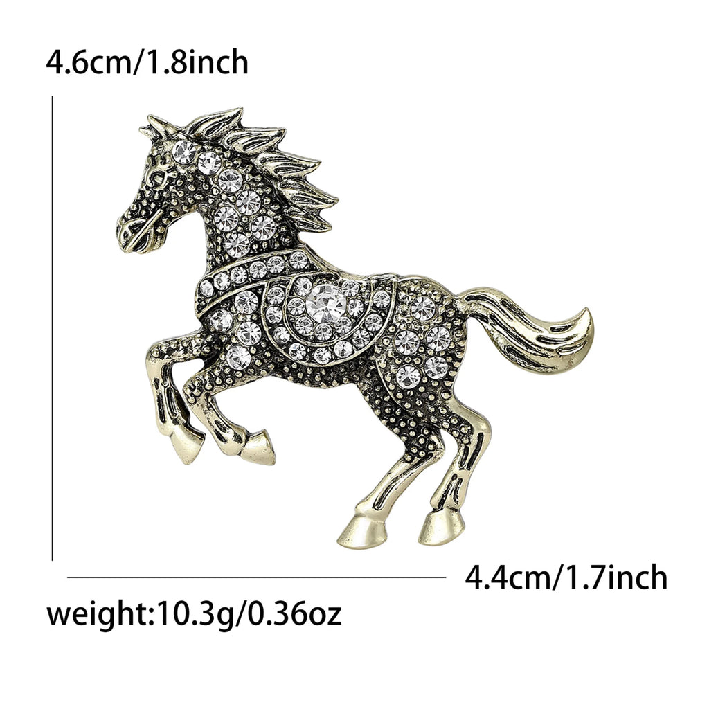 Classic Rhinestone Horse Brooches for Women Enamel Zodiac Animal Pins Office Party Friend New Year Gifts Jewelry Accessories - Curl and Collar
