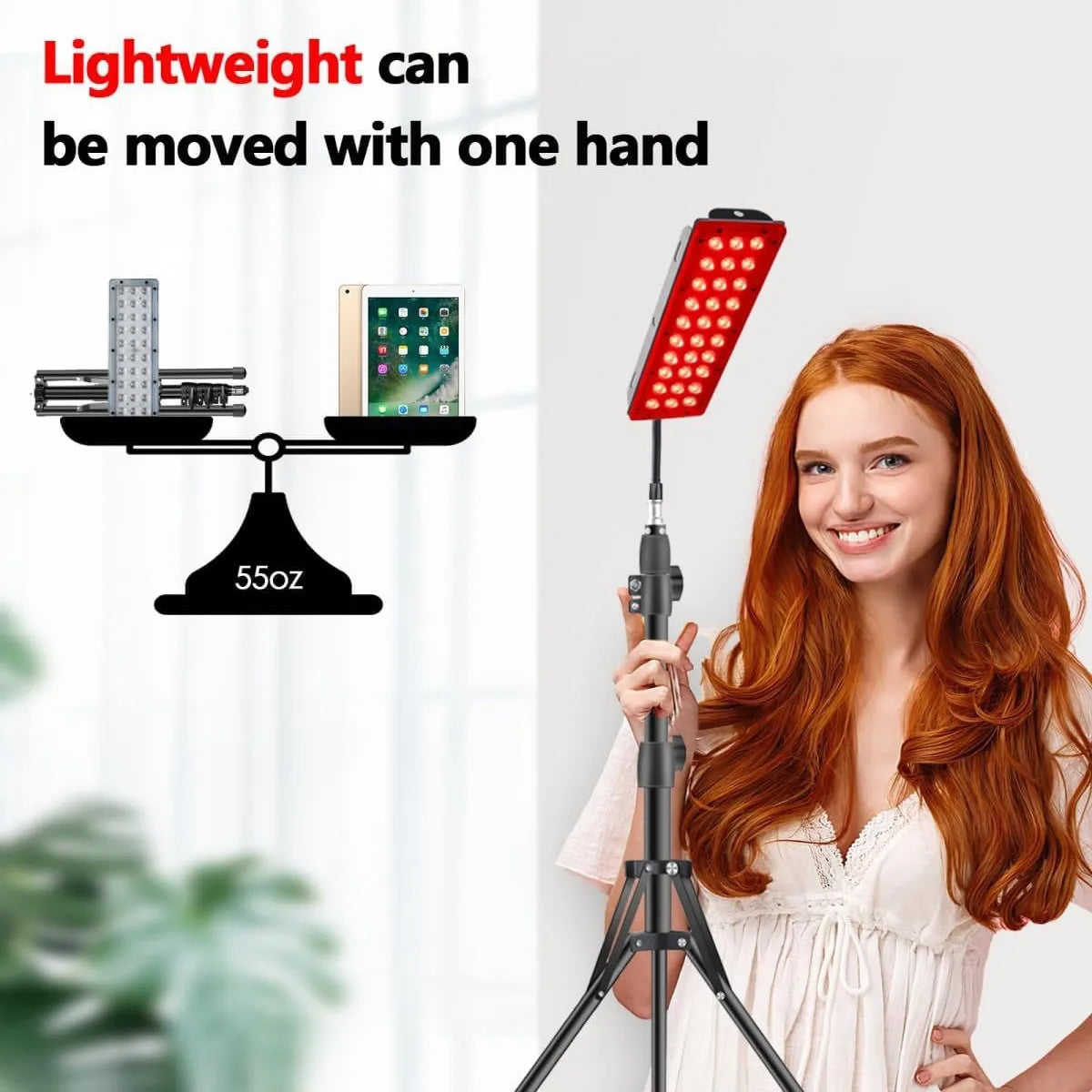 Red Light Infrared Therapy Lamp Facial Beauty Skin Care LED Large Lamp Telescopic Stand Dimmable Timer for Skin Rejuven Home Use - Curl and Collar
