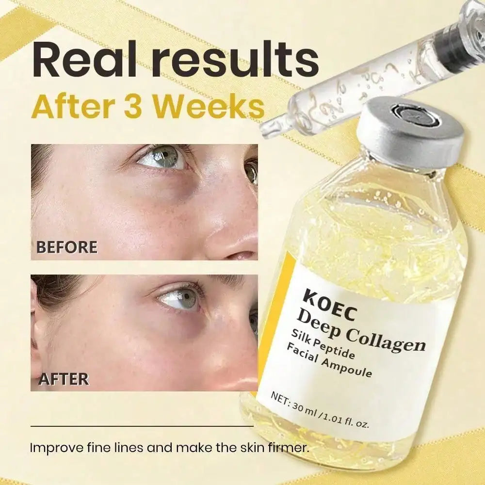Deep Collagen Silk Peptide Facial Ampoule, Collagen Silk Peptide Facial Ampoule Serum, Dual Pentapeptide Hexapeptide Gentle Skin Essence, Improves Rough Dull Skin Texture, Practical Ladies Beauty Gift - Curl and Collar