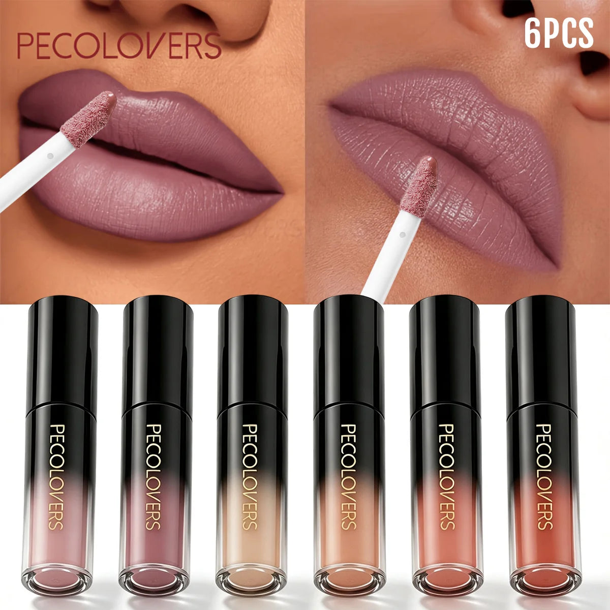 6PCS/SET Cream Matte Lip Tint Stick,Even Color Layering,Comfortable All-day Wear,Classic Neutral Lip Shades,Soft Fluffy Applicator Head,Compact Carry Lip Gloss Set,Suitable For Daily Travel And Everyday Female Makeup - Curl and Collar