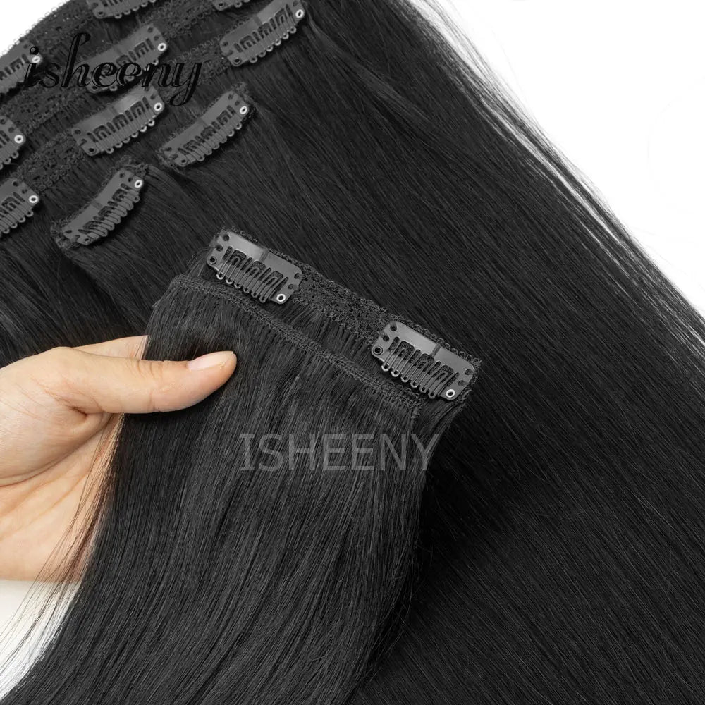 12"-20" Clip In Human Hair Extensions Blonde Natural Brazilian Remy Natural Clip Human Hair Extension Real Clip On 7pcs/set - Curl and Collar