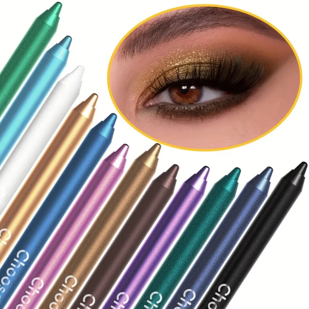12 Pcs Set of Waterproof Eyeliner Pens with Shimmering Effects - Includes Eyeshadow Durable and Easy to Color Highlighter - Curl and Collar