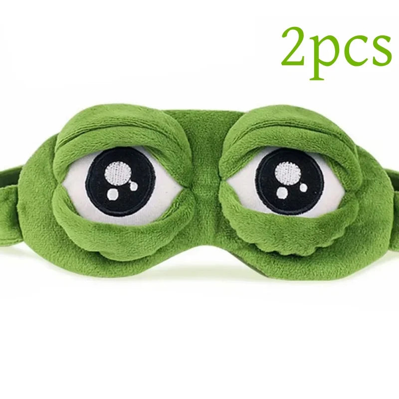 3D Sad Frog Sleep Mask Natural Sleeping Eyeshade Cover Shade Eye Patch Women Men Soft Portable Blindfold Travel Eyepatch - Curl and Collar