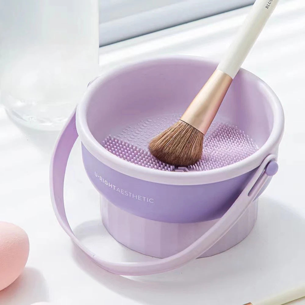 Makeup Brush Cleaning Bowl Beauty Egg Cleaning Tool Storage Set Brush Powder Puff Dry Cleaning Silicone Drying Shelf