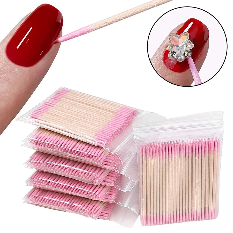 100Pcs Double-Ended Cotton Swabs Fine Pointed Tips for Nail Art Makeup Eyeliner Correction - Beauty Tools - Curl and Collar