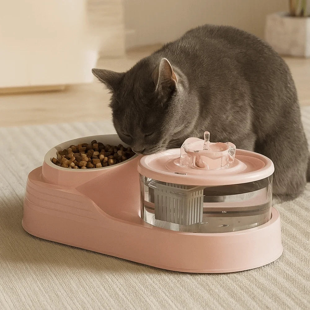 USB Charging 2-in-1 Pets Water Fountain Auto Filter Mute Cat Drinker Bowl Large Capacity Neck Protection Pet Feeder for Home - Curl and Collar