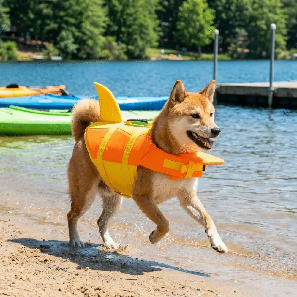 Shark Shape Dog Life Vest Superior Buoyancy High Visibility Dog Swimming Suit Adjustable Tear-resistant Safety Vests - Curl and Collar