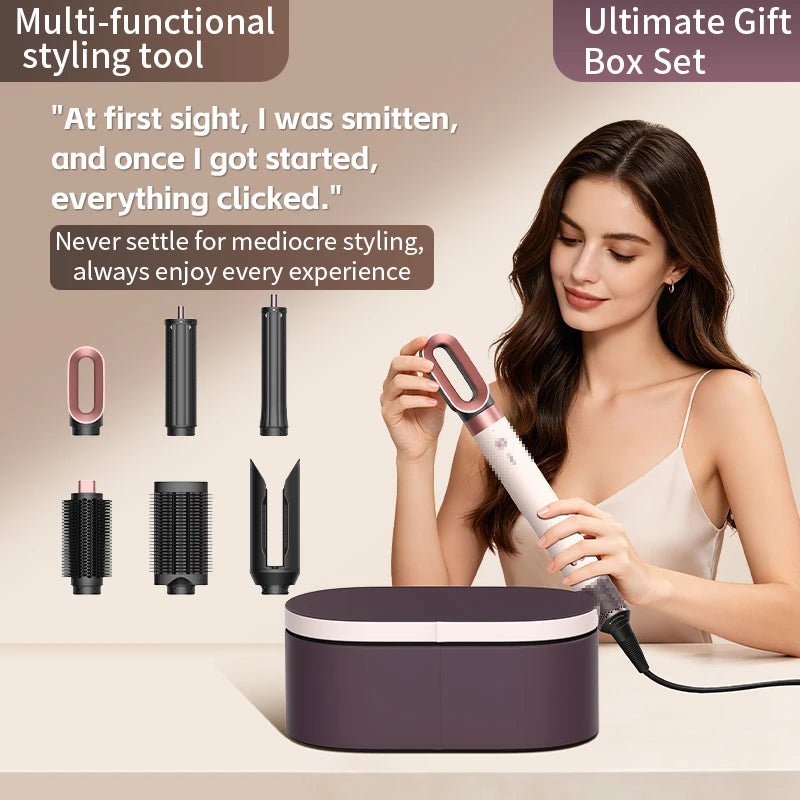 7 in 1 Multi Hair Dryer StylerHS09 Auto-Curling Barrel Hot AirBrush Soft Straightening BrushNegative Ion Fast Dry NozzleGift Box - Curl and Collar