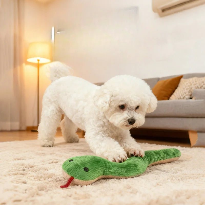 Interactive Snake‑Shape Pet Chew Toy, Bite‑Resistant Plush Sound Toy Teeth‑Cleaning for Kittens Puppies Small Pets - Curl and Collar