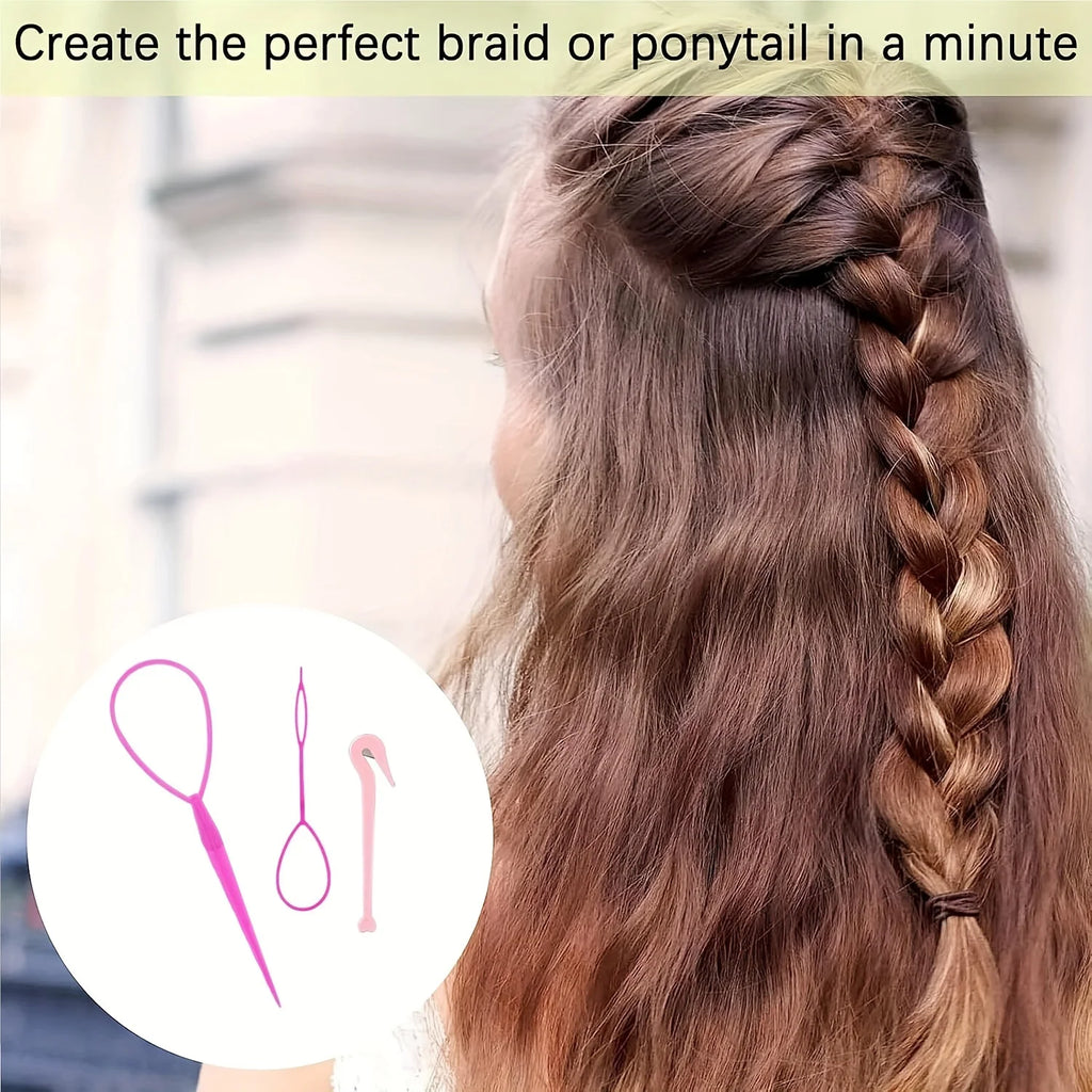 4-piece WANMEI Headband Tool, Hair Braiding Tool with Mouse Tail Comb, Ponytail Headband Remover, Quick Styling Hair Accessory - Curl and Collar
