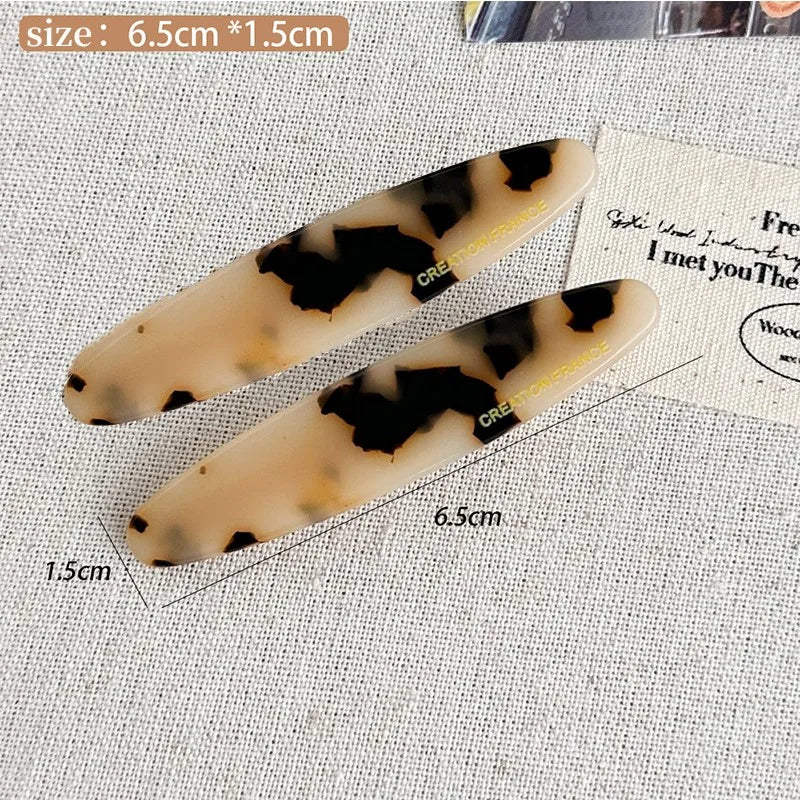 2 Pcs New Simple Acetate Fiber Hairpins,women Oval Geometric Side Clips, Colorful Duckbill Clips, One-word Clip Hair Accessories