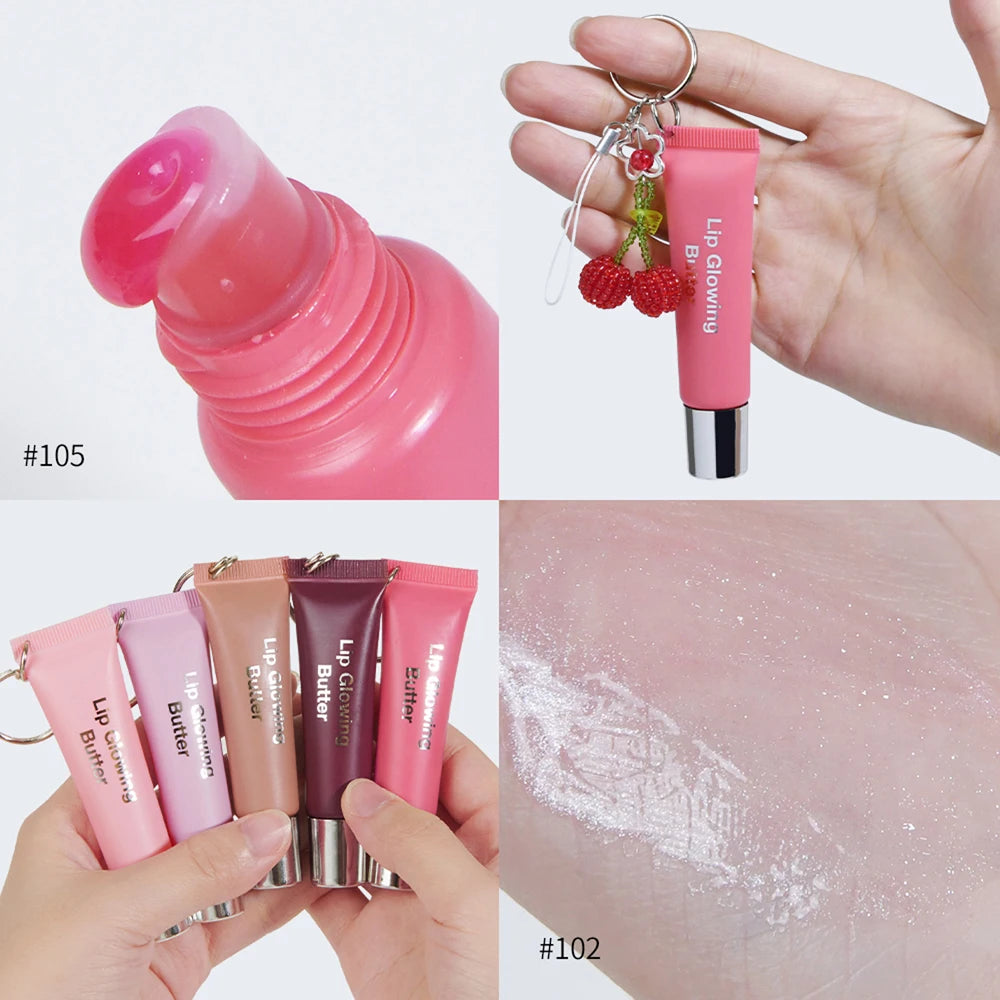 Lip Glowing Butter Lip Gloss With Cherry Pendant Moisturizing Shiny Plumping Lip Tint Hydrating Mirror Liquid Lipstick Long Lasting Lip Balm Makeup - Curl and Collar