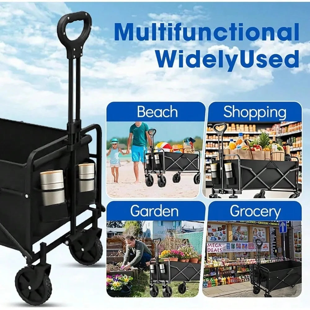 Multi‑functional Practical Wagon Cart Heavy Duty Metal Frame Foldable Rolling Hand Trolley Large Load Bearing Multi‑scene Utility Hand Cart For Golf Course Club Sports Training Outdoor Golfing Equipment Transport - Curl and Collar