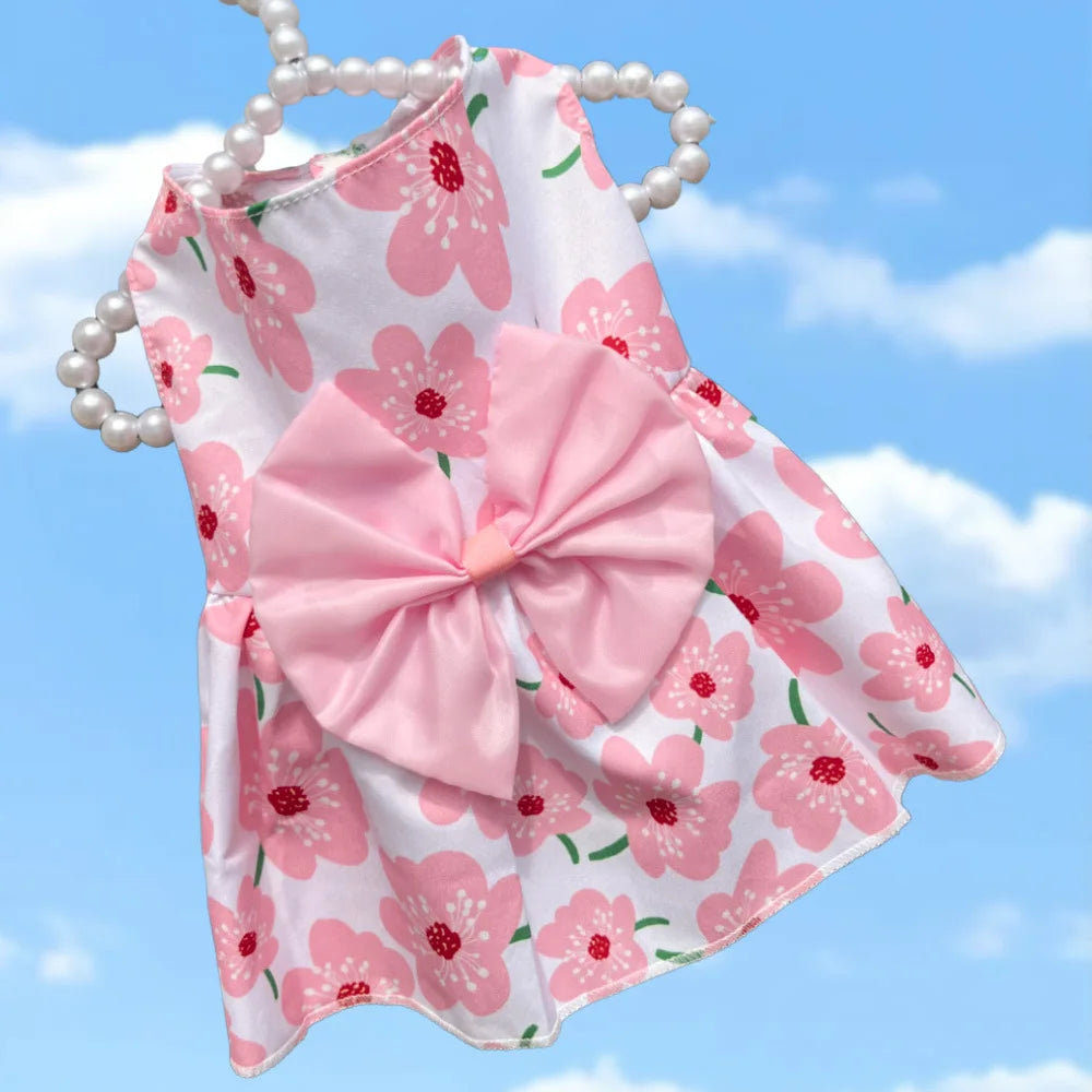 Puppy Summer Dress Dog Cat Princess Dress Pet Clothes for Small Medium Dogs Printed Bow Kitten Dog Skirt Yorkshire Teddy Apparel - Curl and Collar