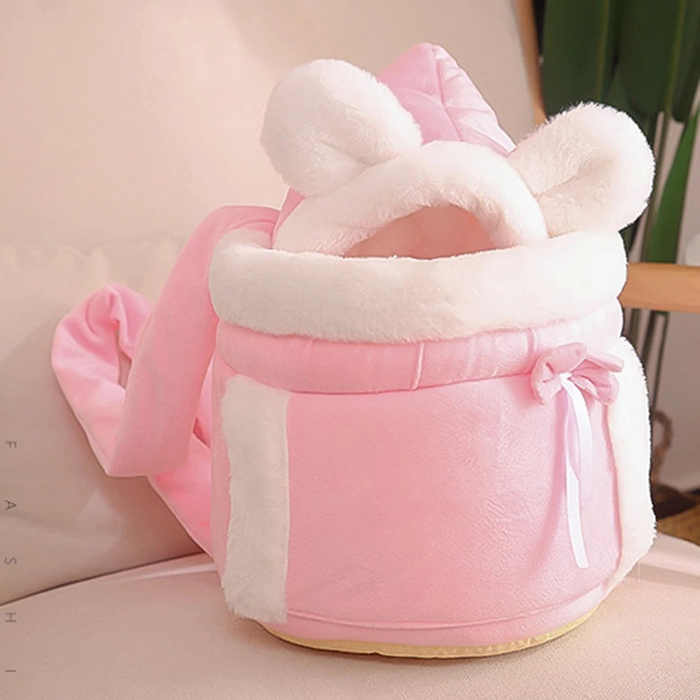 Winter Warm Cat Backpack Soft Cozy Cute Plush Pets Cage All In 1 Style Cat Bag Carrier Bag For Outdoor Travel Pet Accessories - Curl and Collar