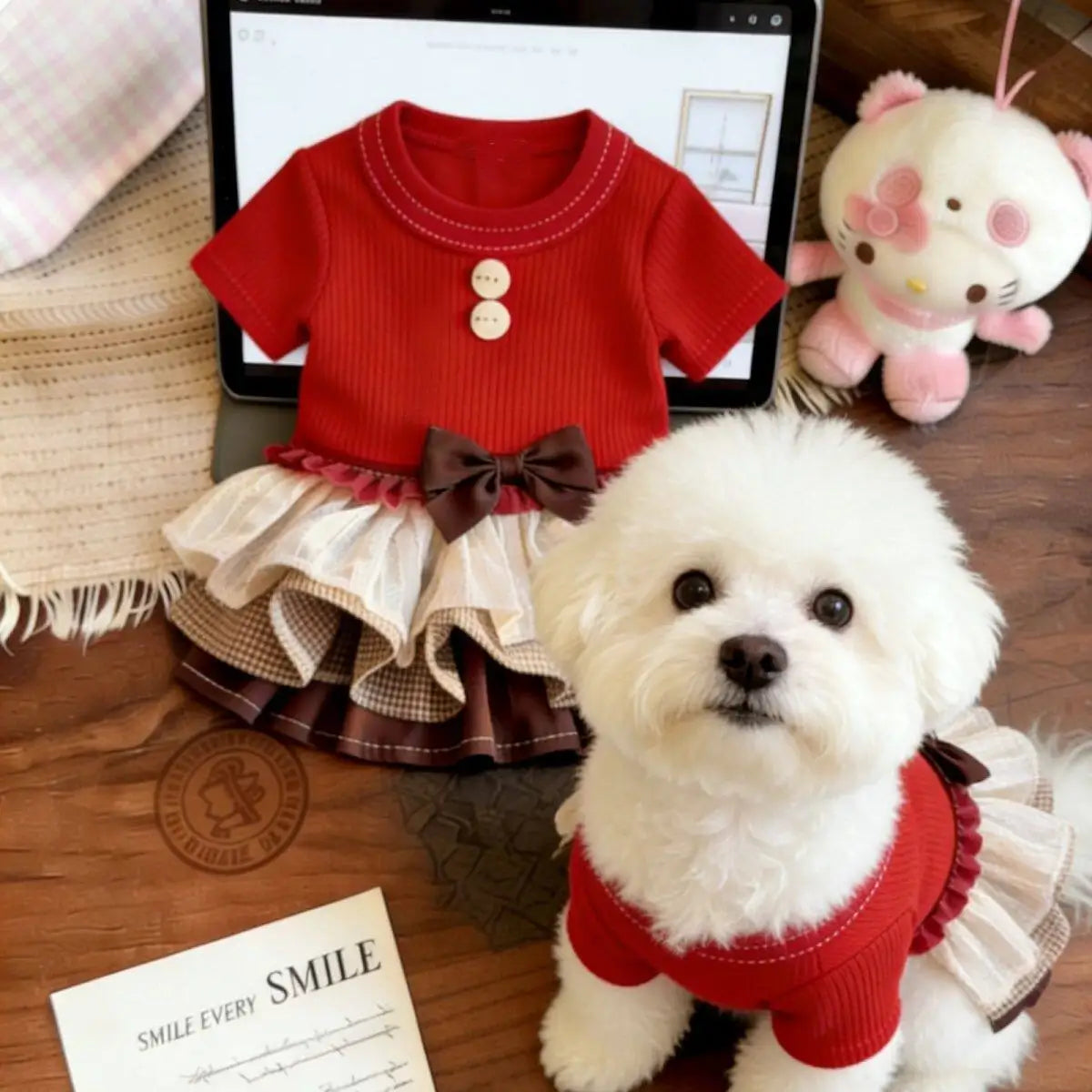 Pet Autumn/Winter Christmas Dress Teddy Dress Small Pet Coat Dog Dresses for Small Dogs Puppy Clothes