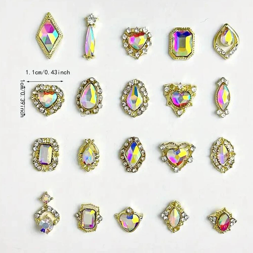 50Pcs 3D Mixed Luxury AB Alloy Nail Art Charms with Heart/Drop/Square/Rhombic Gem Nails Decoration DIY Crafts Manicure Accessory - Curl and Collar